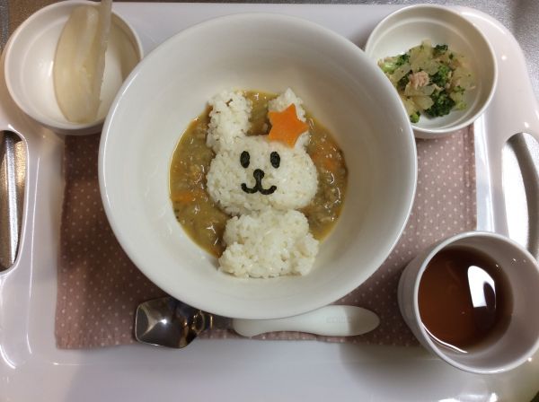 お月見カレー（行事食）畑で取れたナスをたくさん使って作りました🍆 常食