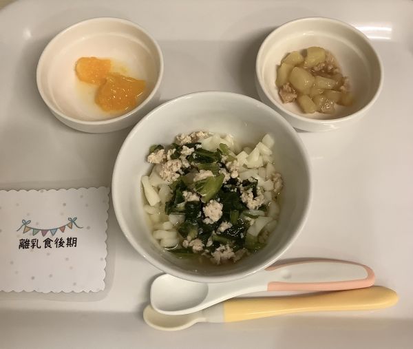 鶏ひき肉と小松菜のうどん離乳食後期