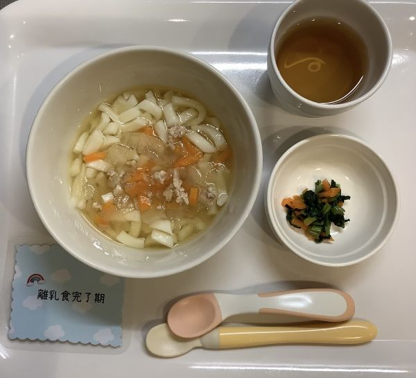 けんちんうどん、小松菜のり和え離乳食完了期