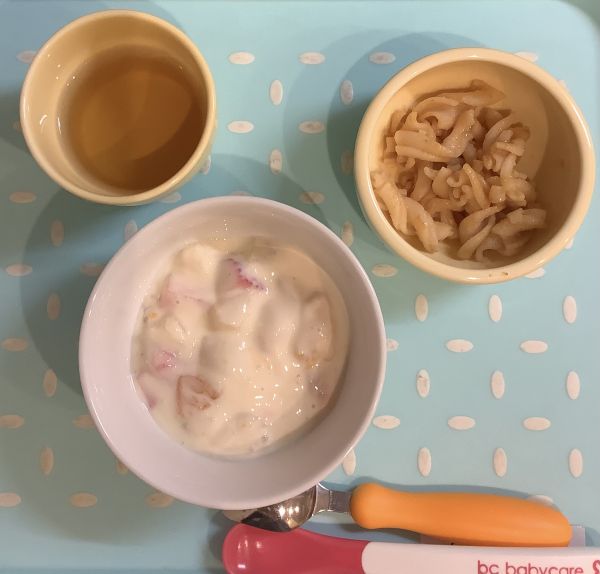 フルーツヨーグルト、マカロニきなこアレルギー対応