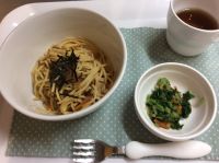 和風スパゲティ 畑の小松菜を使っています