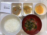 なすと豚ひき肉の味噌煮離乳食後期サラダに畑のきゃべつが入っています。