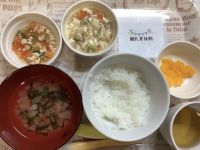 豆腐の肉みそ煮離乳食後期野菜煮に畑のトマトが入っています。
